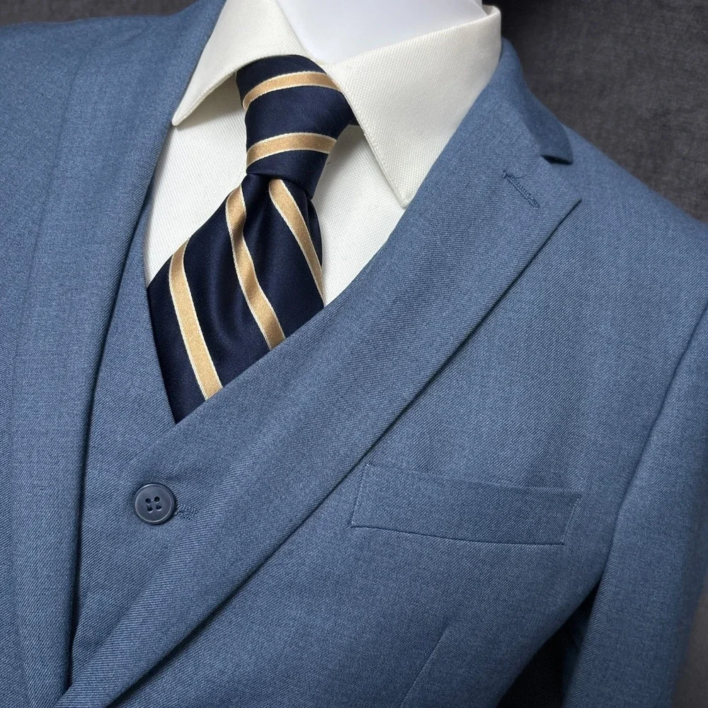 Suit Jacket Vest 46R Slim Fit Blue 2pc Classic Casual Preppy Business Dapper